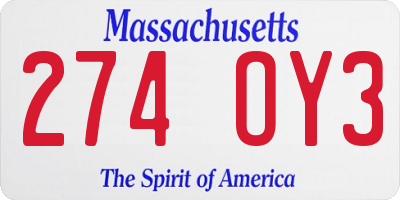 MA license plate 274OY3