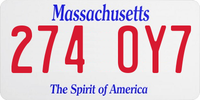 MA license plate 274OY7