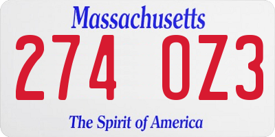 MA license plate 274OZ3