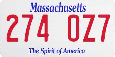 MA license plate 274OZ7