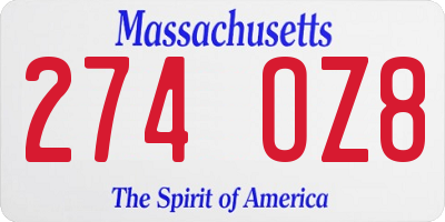 MA license plate 274OZ8