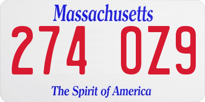 MA license plate 274OZ9