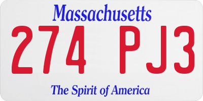 MA license plate 274PJ3