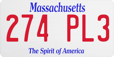 MA license plate 274PL3