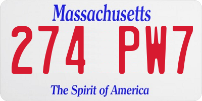 MA license plate 274PW7