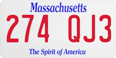 MA license plate 274QJ3