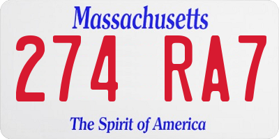 MA license plate 274RA7