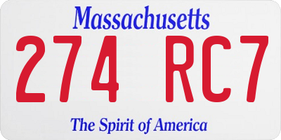 MA license plate 274RC7