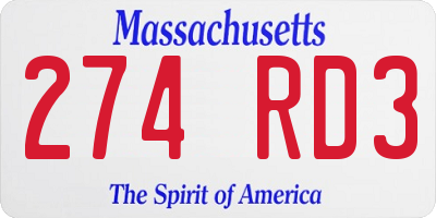 MA license plate 274RD3
