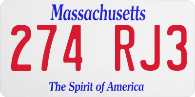 MA license plate 274RJ3