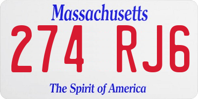 MA license plate 274RJ6