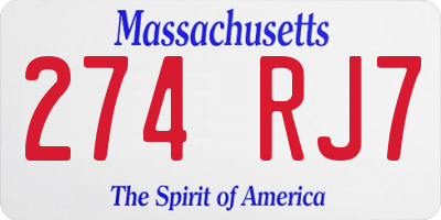 MA license plate 274RJ7