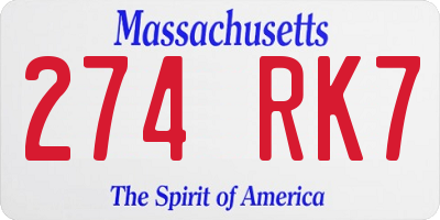 MA license plate 274RK7