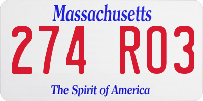 MA license plate 274RO3