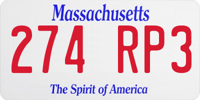 MA license plate 274RP3