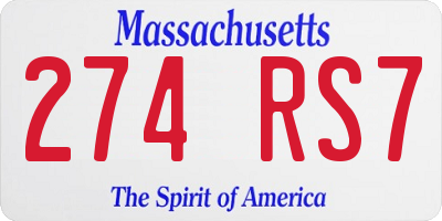 MA license plate 274RS7