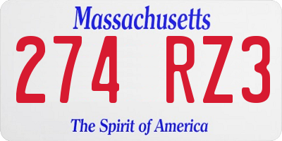 MA license plate 274RZ3