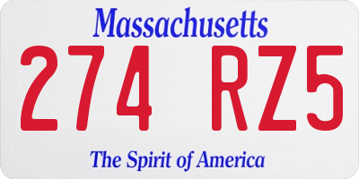 MA license plate 274RZ5