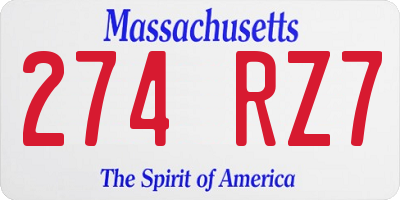 MA license plate 274RZ7