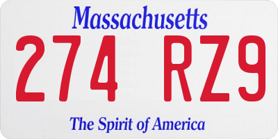 MA license plate 274RZ9
