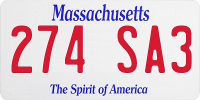MA license plate 274SA3