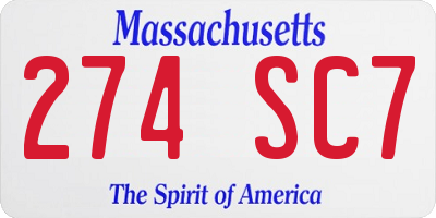 MA license plate 274SC7