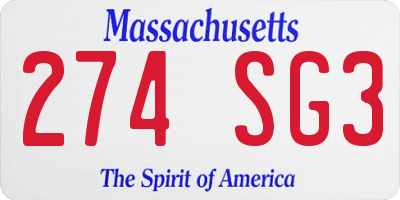 MA license plate 274SG3