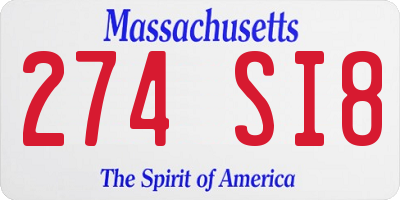 MA license plate 274SI8
