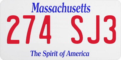 MA license plate 274SJ3