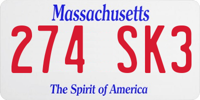 MA license plate 274SK3