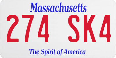 MA license plate 274SK4