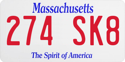 MA license plate 274SK8