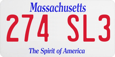 MA license plate 274SL3