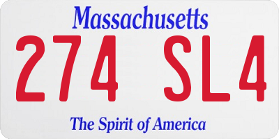 MA license plate 274SL4