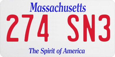 MA license plate 274SN3
