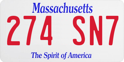 MA license plate 274SN7
