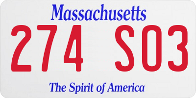 MA license plate 274SO3