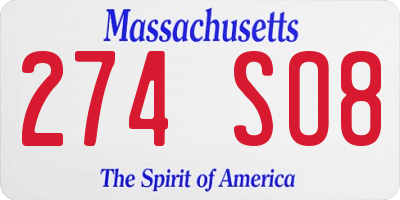 MA license plate 274SO8