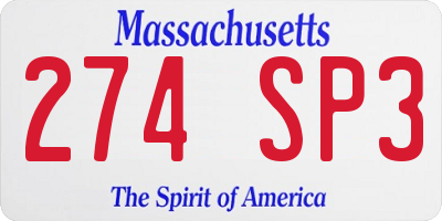 MA license plate 274SP3