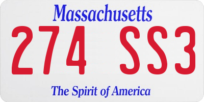 MA license plate 274SS3