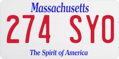 MA license plate 274SY0