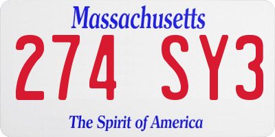 MA license plate 274SY3