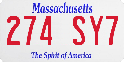 MA license plate 274SY7