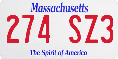 MA license plate 274SZ3