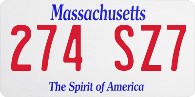 MA license plate 274SZ7