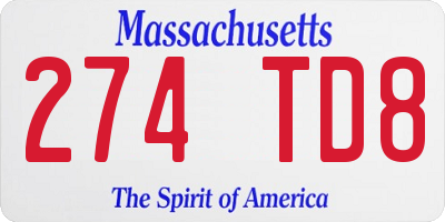 MA license plate 274TD8