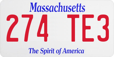 MA license plate 274TE3