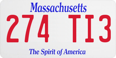 MA license plate 274TI3