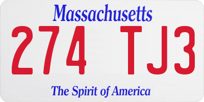 MA license plate 274TJ3