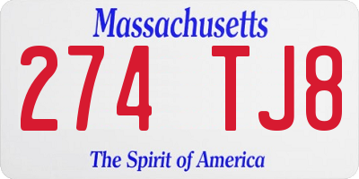 MA license plate 274TJ8